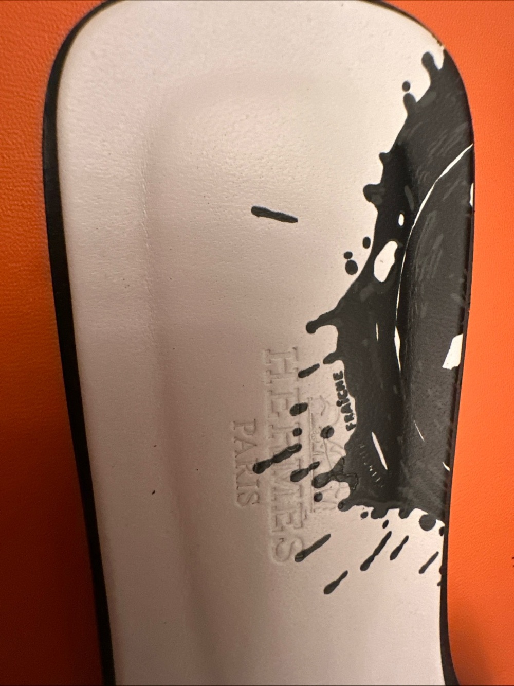Hermes White and Black Oran Splash Slide Sandals - Picture 5 of 9